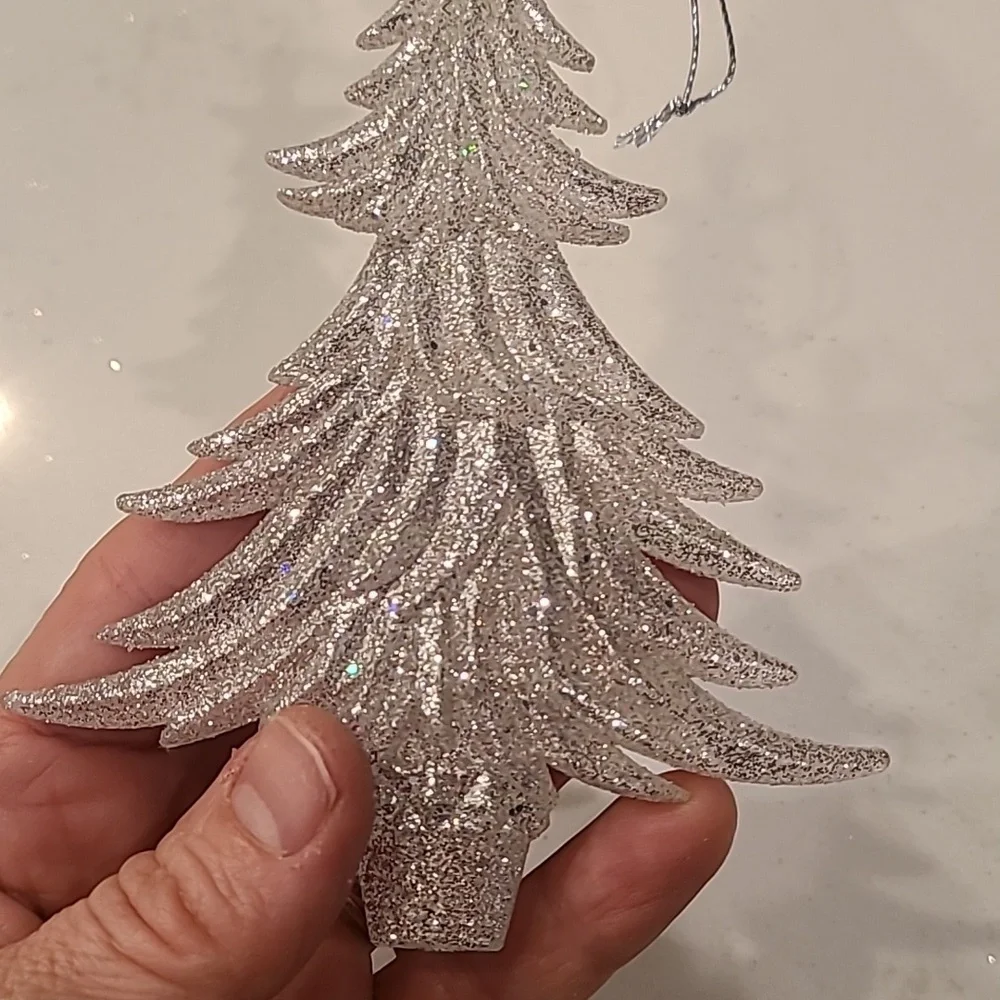 Pier 1 Imports Silver Glitter Christmas Tree Ornament